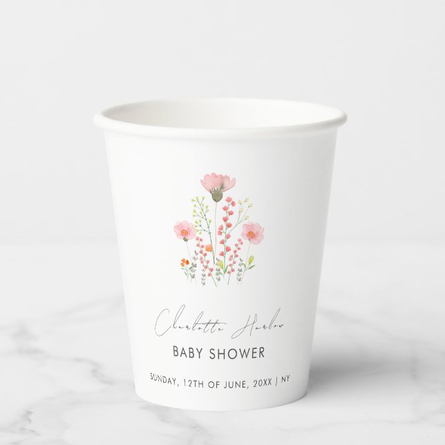 Moderne Elegante Kleine Wildblumen Kinderdusche Pappbecher (Vorderseite)