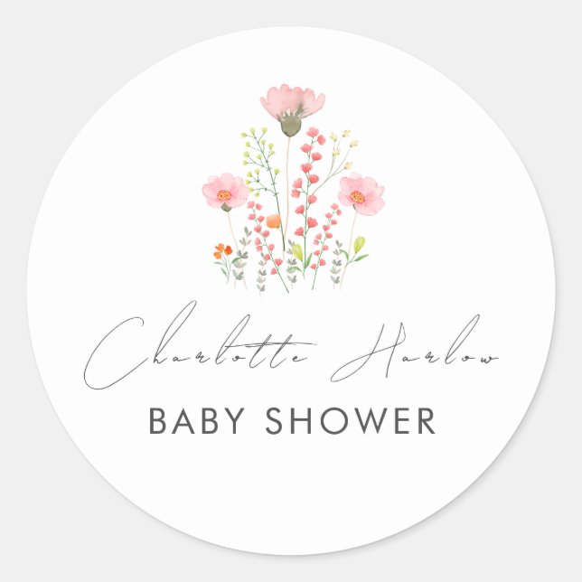Moderne Elegante Kleine Wildblumen Kinderdusche Runder Aufkleber (Vorderseite)