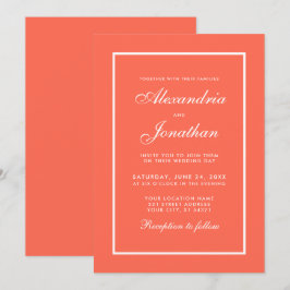 Moderne, elegante Korallen und weiße Hochzeiten Ei Einladung