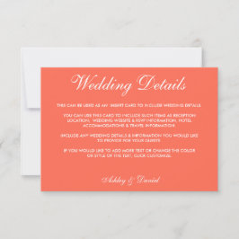 Moderne elegante Korallen- und Weißhochzeitdetails Einladung