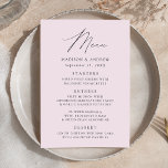 Moderne elegante Lavendelhochzeit Menükarte<br><div class="desc">Einfaches und elegantes Hochzeitsmenü mit "Menu",  das in einem modernen,  schwarzen Skript mit einem lila Hintergrund oder Farbe Ihrer Wahl angezeigt wird. Personalisieren Sie das Lavendel Hochzeitsmenü mit Ihren Namen,  Hochzeitsdatum und Menüinformationen. Entworfen,  um mit unserer Hochzeitskollektion "Moderne Elegance" zu koordinieren.</div>