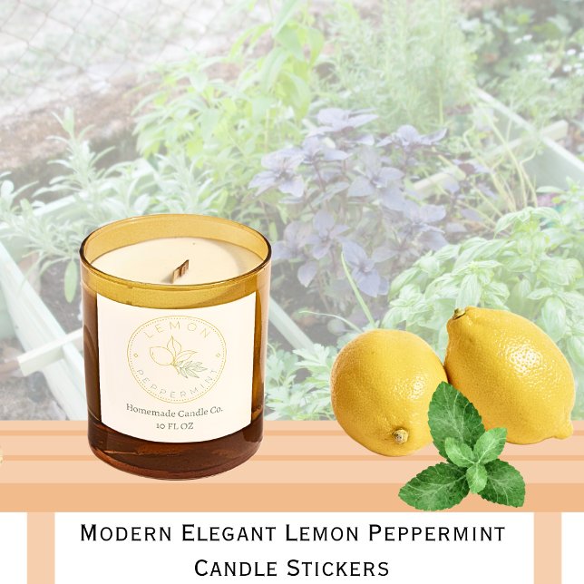 Moderne elegante Lemon Peppermint Candle Quadratischer Aufkleber (Modern Elegant Lemon Peppermint Candle Square Sticker)