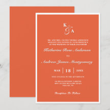 Moderne elegante leuchtend orange Monogramm-Hochze