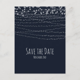 Moderne elegante Lichterkette Blau Save The Date Ankündigungspostkarte