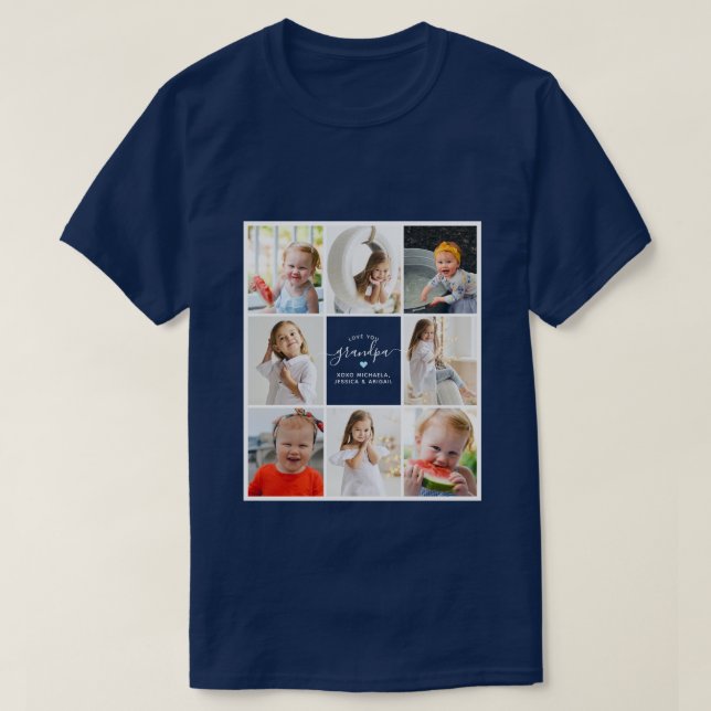 Moderne Elegante Liebe Opa 8-Foto Collage T-Shirt (Design vorne)