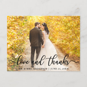 Moderne elegante Liebe und Dank   Hochzeitsfoto Postkarte