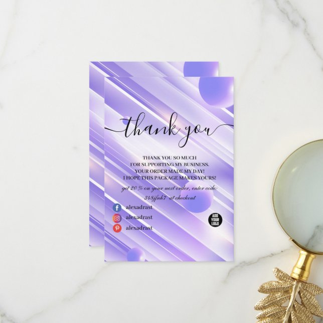 Moderne Elegante Lila Abstrakt Dankeschön Card Dankeskarte (Vorderseite/Rückseite Beispiel)