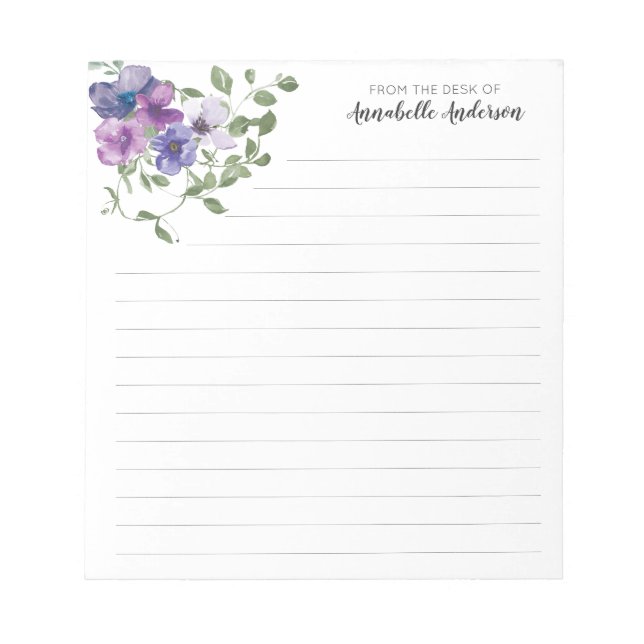 Moderne elegante Lila Blumenküche Notizblock (Vorderseite)