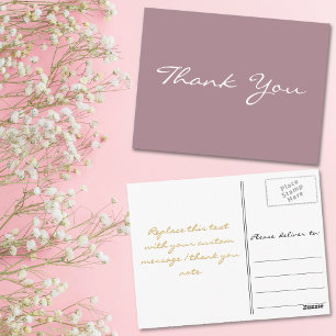 Moderne elegante lila falsche Goldschrift Danke Postkarte
