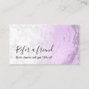 Moderne, elegante lila Glitzer Marmor Make-up Kün Empfehlungskarte