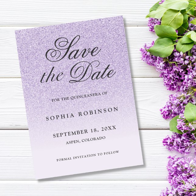 Moderne Elegante lila Save the Date Quinceanera (Von Creator hochgeladen)