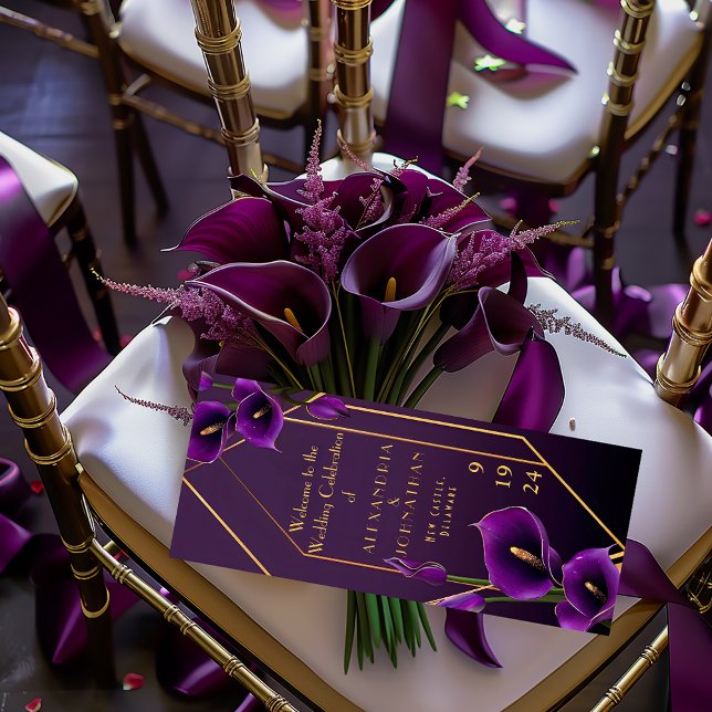 Moderne Elegante Lila und goldene Calla Lily Weddi Programm (Beautiful Royal Purple Calla Lily Wedding Program )