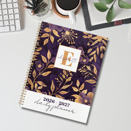 Moderne elegante lila und goldene florale Botanik Planer