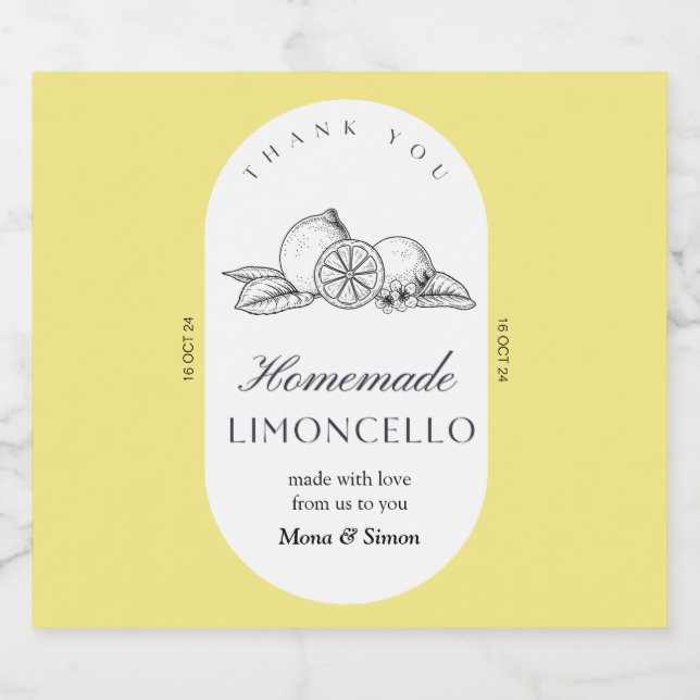 Moderne elegante Limoncello Hochzeitsflasche Alkoholflaschenetikett (Einzelnes Label)
