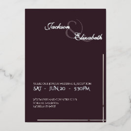 Moderne elegante Luxus-Pflaume-Noir-Hochzeit Silbe Folieneinladung