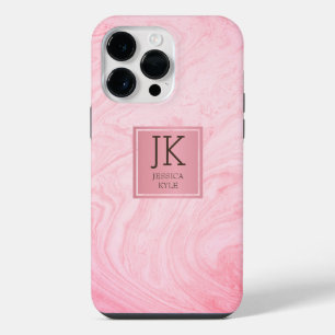 Moderne elegante Marmorplatte Rosa Metal Mit Monog iPhone 14 Pro Max Hülle