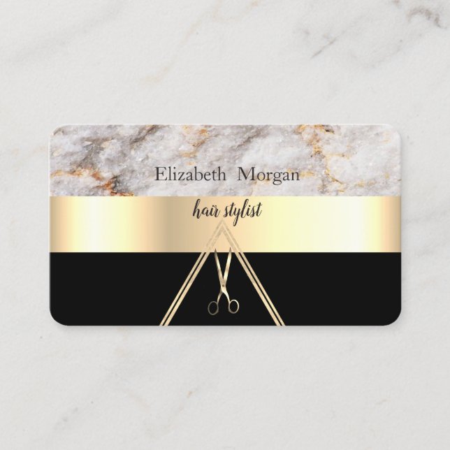 Moderne elegante Marmorsteine schwarz, Gold, Scher Visitenkarte (Vorderseite)