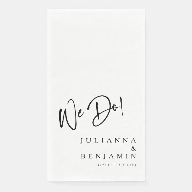 Moderne, elegante, maßgeschneiderte Hochzeitsweiße Serviette (Vorderseite)