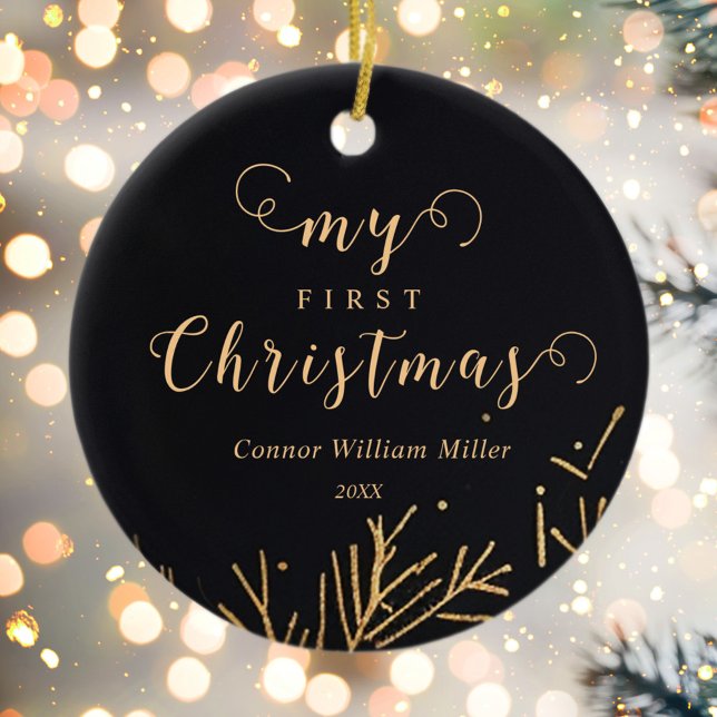 Moderne Elegante Mein erster Weihnachtskinderurlau Keramik Ornament (Modern Elegant My First Christmas Baby Holiday Ceramic Ornament)