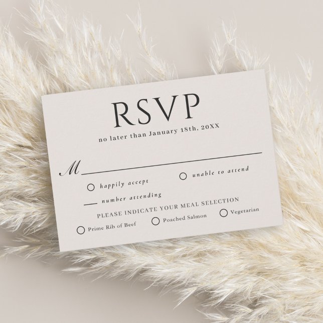 Moderne Elegante Minimal Beige UAWG mit Speisenaus RSVP Karte (Von Creator hochgeladen)