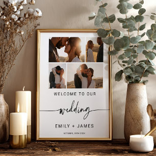 Moderne Elegante Minimal Fotos Hochzeit Willkommen Poster