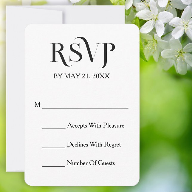 Moderne elegante Minimal White Wedding RSVP Karte (Stylishly Personalize with Your Custom Information.)
