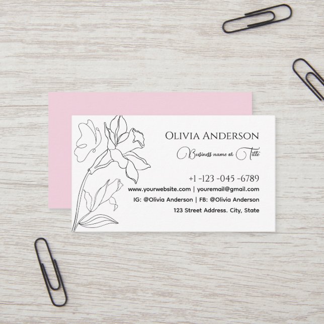 Moderne Elegante minimale Schwarz-Rosa Visitenkarte (Vorderseite/Rückseite Beispiel)