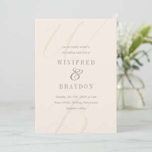 Moderne, elegante Minimalistisch Linen Monogram We Einladung
