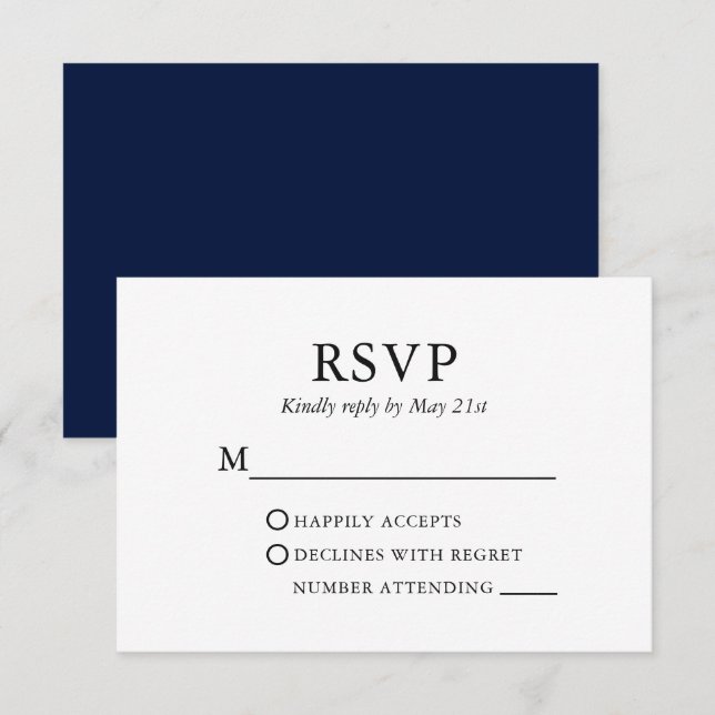 Moderne Elegante Minimalistisch Wedding Blue RSVP Karte (Vorne/Hinten)