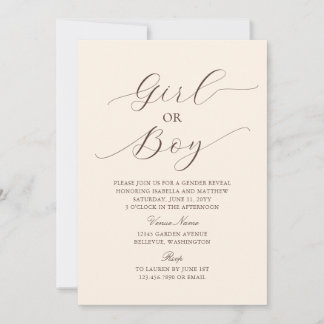Moderne elegante Minimalistische Beige Baby Gender Einladung