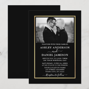 Moderne elegante Minimalistische BW-Foto-Hochzeit Einladung