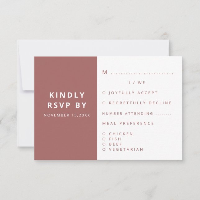 Moderne, elegante Minimalistische Hochzeit RSVP Karte (Vorderseite)