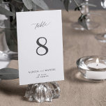 Moderne, elegante, minimalistische Schwarz-Weiß-Ho Tischnummer<br><div class="desc">Klassisches Skript schlichte schwarz-weiße Braut und Bräutigam Namen personalisiert Hochzeit Tischnummer.           Bitte beachten Sie,  dass Sie,  um verschiedene Zahlen zu bestellen,  diese anpassen und einzeln in den Warenkorb legen müssen (eine Karte ohne 1,  eine andere ohne 2,  etc).</div>
