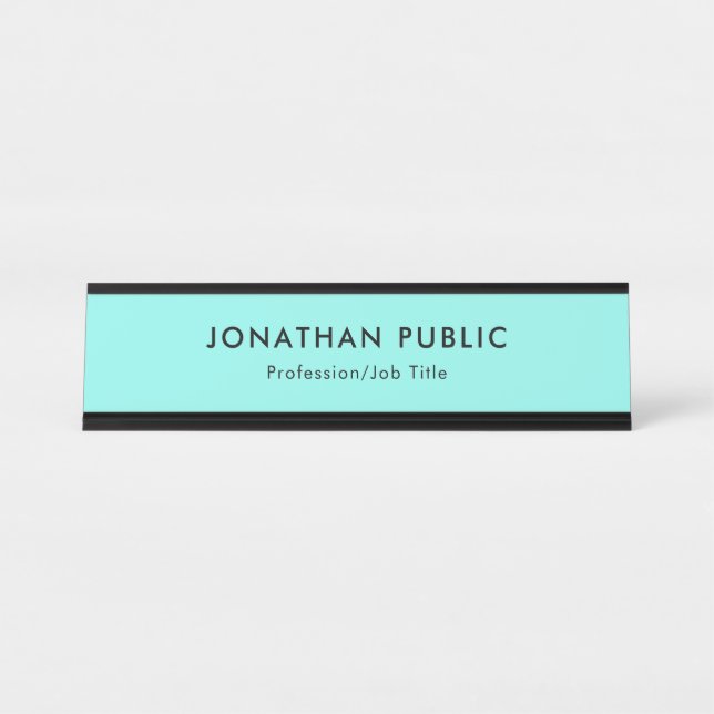 Moderne, elegante Minimalistische Vorlage Aquamari Schreibtischnamensplakette (Vorderseite )
