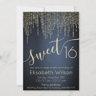 Moderne elegante Mitternacht blaue Schrift süß 16 Einladung
