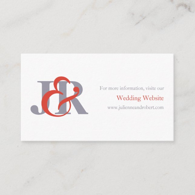 Moderne, elegante Mongram Wedding Website Card Begleitkarte (Vorderseite)