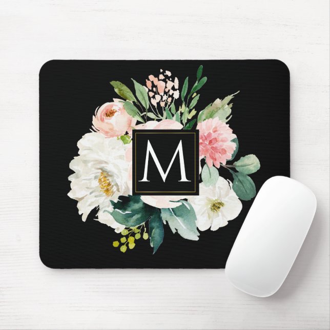 Moderne, elegante Monogram Aquarell floral Mousepad (Mit Mouse)