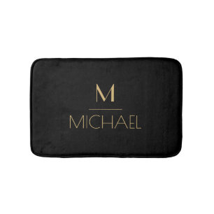 Moderne elegante Monogram Black & Gold Bath Mat Badematte