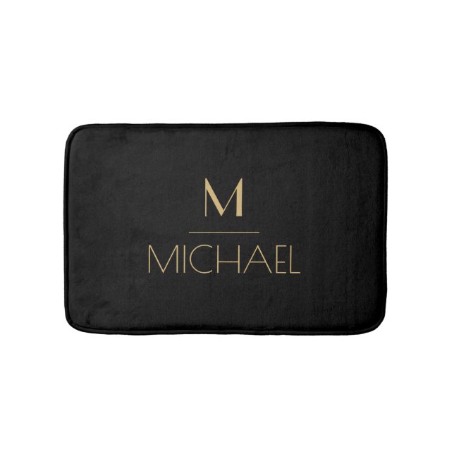 Moderne elegante Monogram Black & Gold Bath Mat Badematte (Vorderseite)