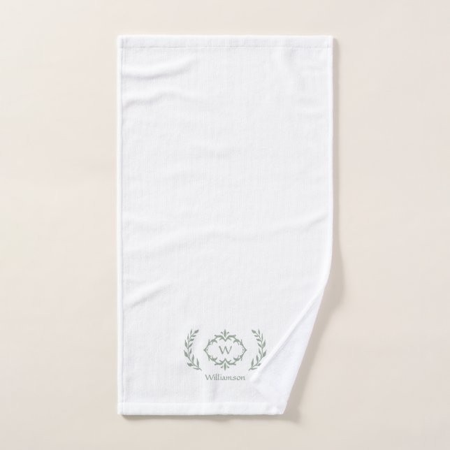 Moderne elegante Monogram, erste weiße Sage Green Badhandtuch Set (Handtuch)