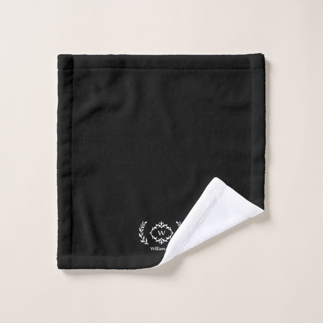 Moderne, elegante Monogram, erster Schwarz-Weiß-Ch Badhandtuch Set (Waschlappen)