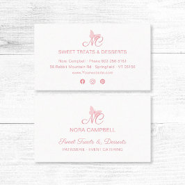 Moderne elegante Monogram Girly Peach Pink Butterf Visitenkarte