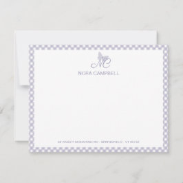 Moderne elegante Monogram Lavender Gingham Karo Mitteilungskarte