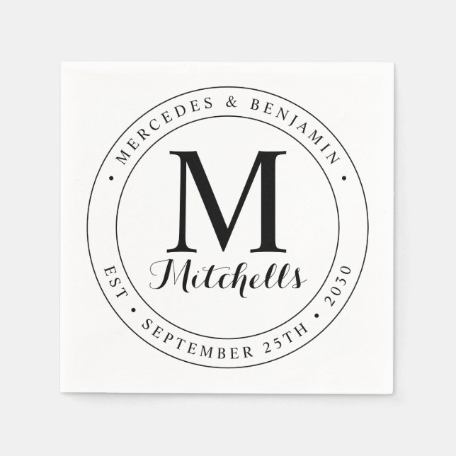 Moderne, elegante Monogram-Personalisierte Hochzei Serviette (Vorderseite)