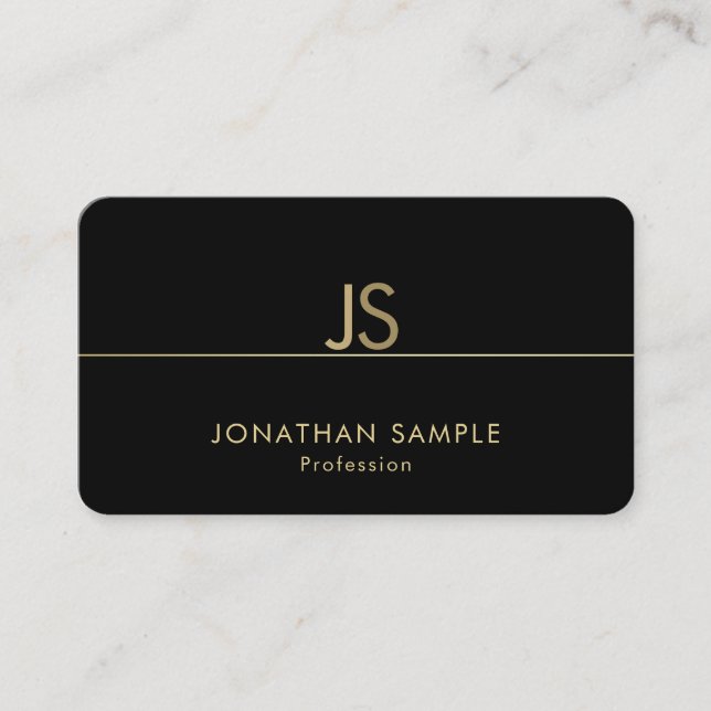 Moderne elegante Monogram-Schwarze Gold-Vorlage Visitenkarte (Vorderseite)