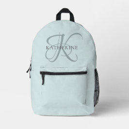 Moderne elegante Monogram Script Aqua Blue Bedruckter Rucksack