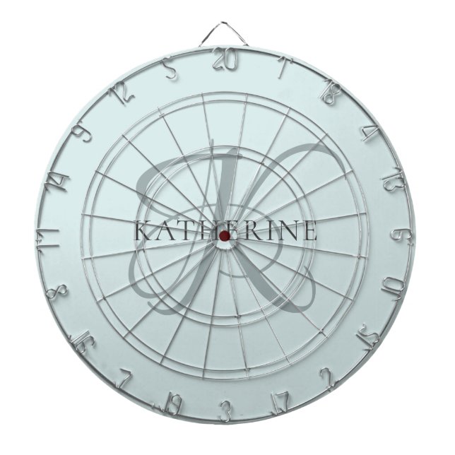 Moderne elegante Monogram Script Aqua Blue Dartscheibe (vorne)