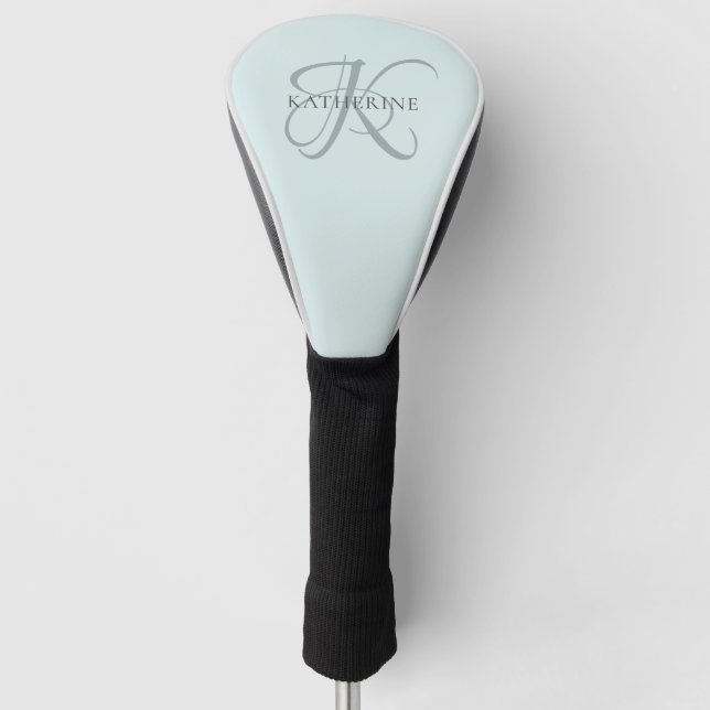 Moderne elegante Monogram Script Aqua Blue Golf Headcover (Vorderseite)
