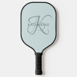 Moderne elegante Monogram Script Aqua Blue Pickleball Schläger