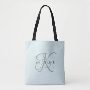 Moderne elegante Monogram Script Aqua Blue Tasche